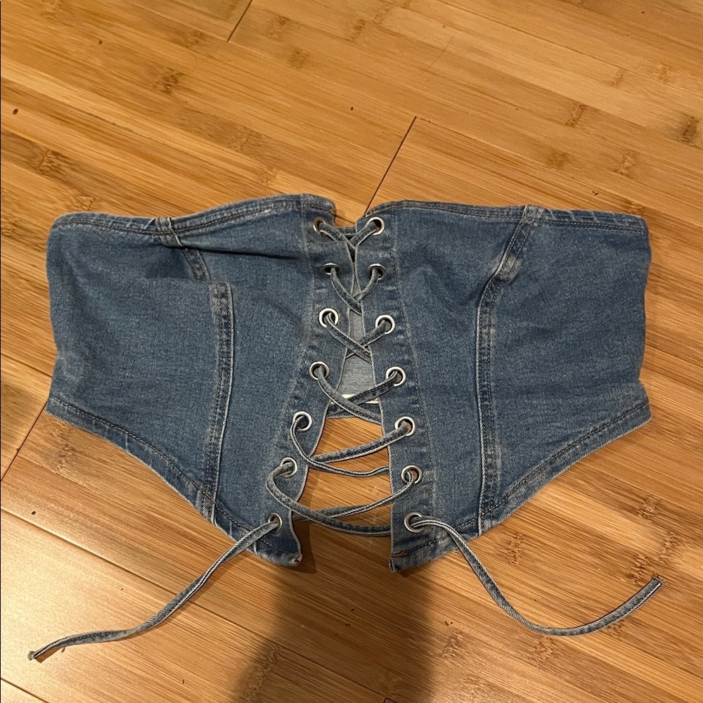 Cider Blue Lace-Up Denim Top